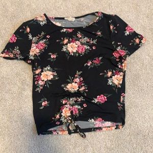 Black cropped floral blouse